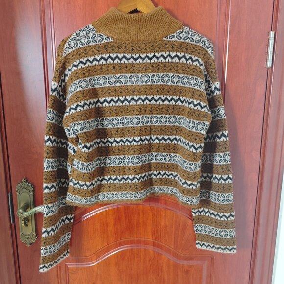 Sezane Thais jacket sz S sweater cardigan kid mohair brown jacquard - Picture 6 of 13